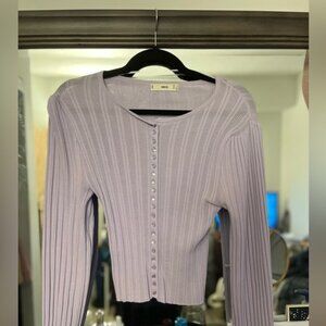 MANGO Ribbed Viscose Balloon Sleeve button Cardigan in purple